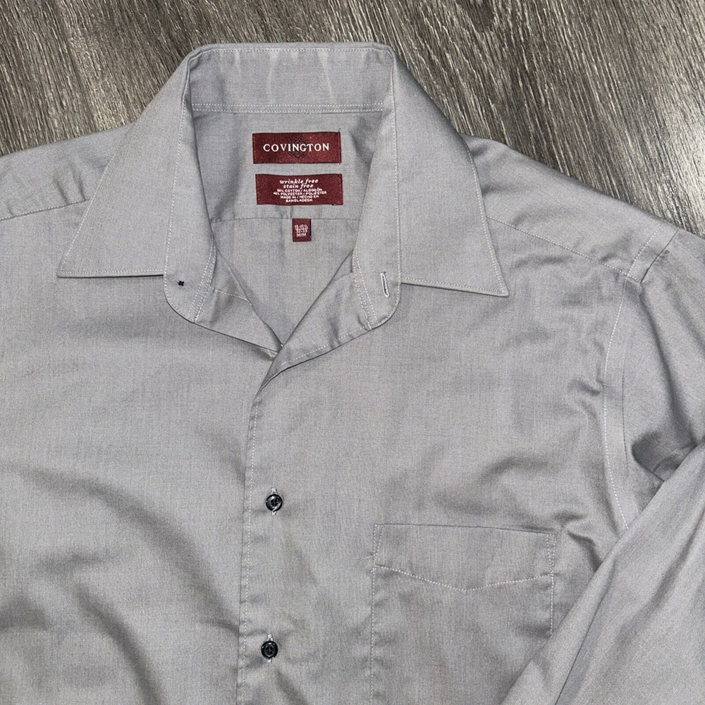 Covington Men’s Med 15-15.5 32-33 Gray Wrinkle Free Stain Free Shirt Long Sleeve